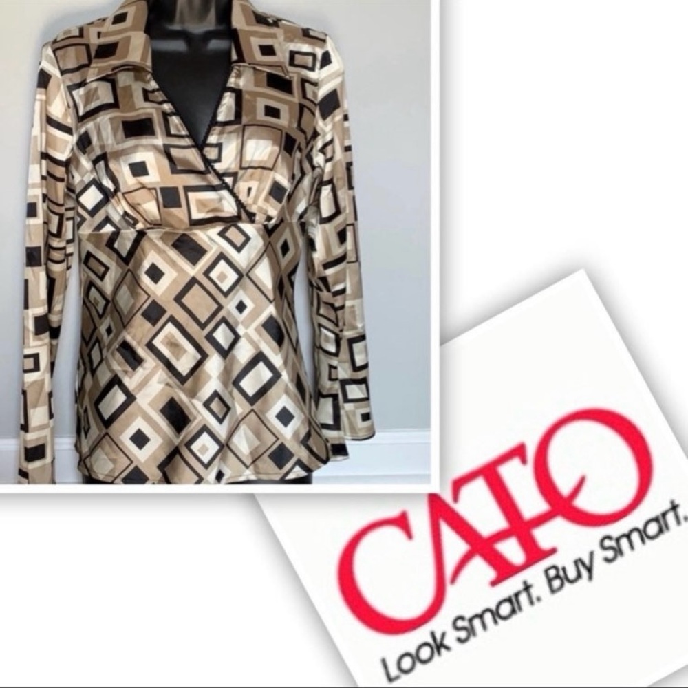 Cato Women's Black and Tan Geometric Blouse